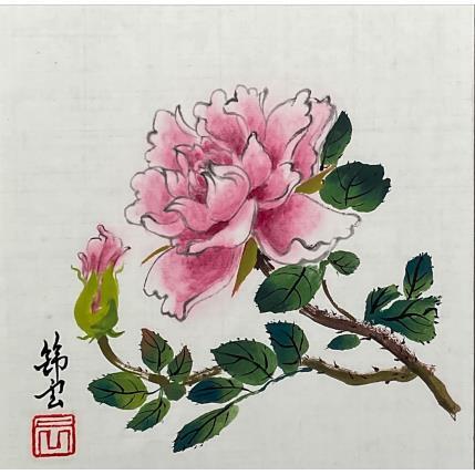 Peinture Rose rose par Tayun | Tableau Figuratif Aquarelle, Encre Nature