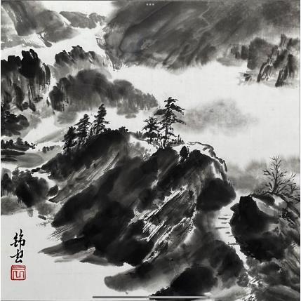 Peinture Paysage noir et blanc par Tayun | Tableau Figuratif Encre Nature