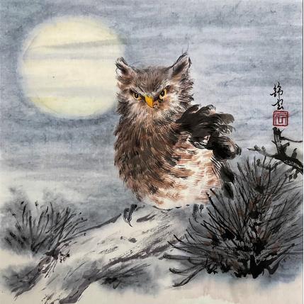 Painting Hiboux by Tayun | Painting Figurative Ink Animals