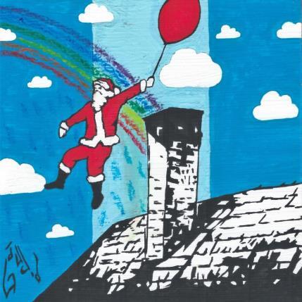 Peinture FLYING SANTA par Di Vicino Gaudio Alessandro | Tableau Street Art Acrylique, bois icones Pop