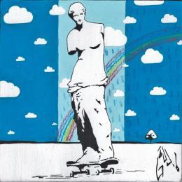 Painting SKATER VENUS by Di Vicino Gaudio Alessandro | Painting Street art Acrylic, Wood Black & White, Life style, Pop icons