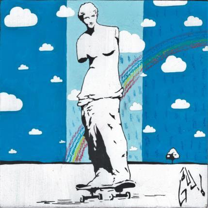 Peinture SKATER VENUS par Di Vicino Gaudio Alessandro | Tableau Street Art Acrylique, bois icones Pop, noir & blanc, scènes de vie