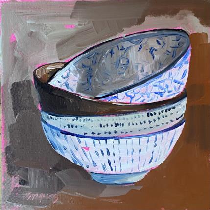 Peinture 4 BOLS EMPILES par Morales Géraldine | Tableau Figuratif Acrylique, Huile Natures mortes