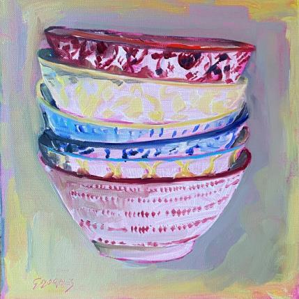 Peinture 6 BOLS EMPILES par Morales Géraldine | Tableau Figuratif Acrylique, Huile Natures mortes