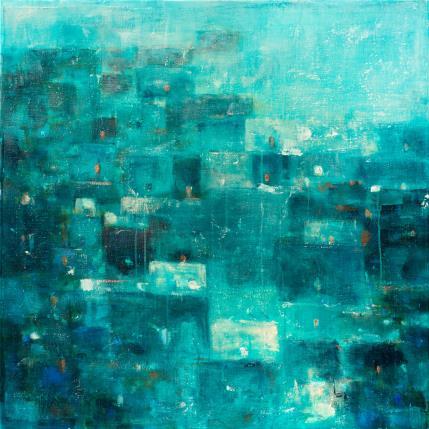 Peinture Cité d'Emeraude par Solveiga | Tableau Abstrait Acrylique minimaliste, Paysages, Urbain