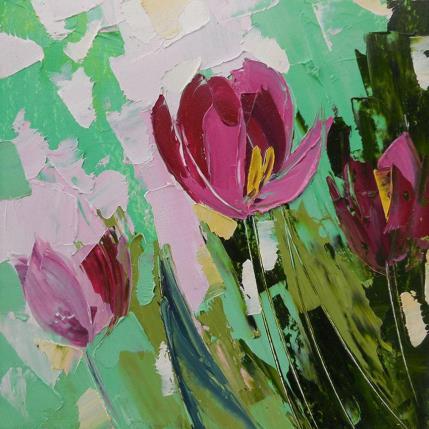 Painting Dark Pink Tulip by Lunetskaya Elena | Painting Figurative Oil Landscapes
