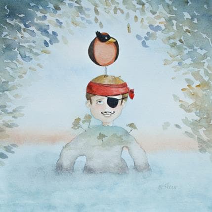 Peinture Le pirate par Marjoline Fleur | Tableau Art naïf scènes de vie