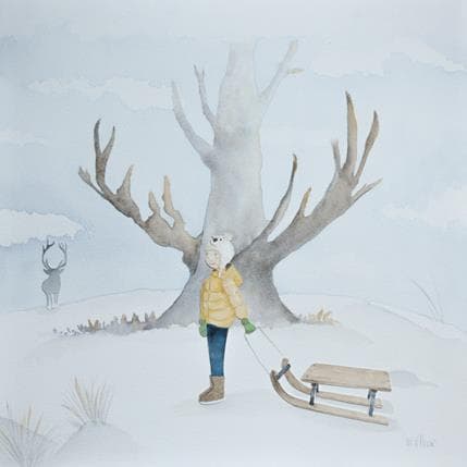 Peinture Bois de renne par Marjoline Fleur | Tableau Art naïf scènes de vie