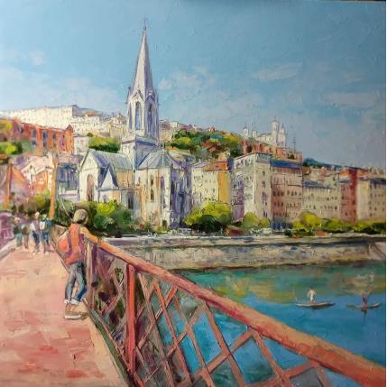 Peinture Passerelle Paul Couturier par Arkady | Tableau Figuratif Huile Paysages, Urbain
