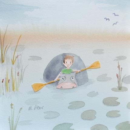 Peinture L'hippopo de Jules par Marjoline Fleur | Tableau Art naïf scènes de vie