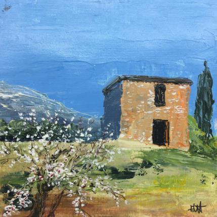 Peinture L'amandier du cabanon  par Rey Ewa | Tableau Figuratif Acrylique Paysages