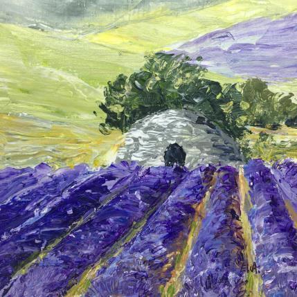 Peinture Une borie dans un champs de lavande par Rey Ewa | Tableau Figuratif Acrylique Paysages
