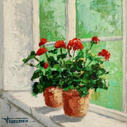 Peinture La luz de los geraneos par Escobar Francesca | Tableau Figuratif Acrylique, bois scènes de vie