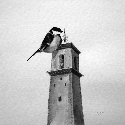 Peinture Mésange Gardanne par Mü | Tableau Art naïf animaux, noir & blanc, Urbain
