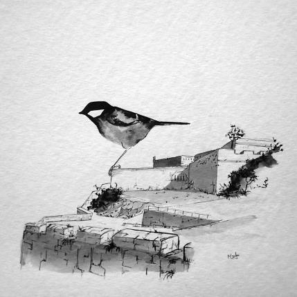 Peinture Saint Nicolas par Mü | Tableau Art naïf animaux, noir & blanc, Urbain