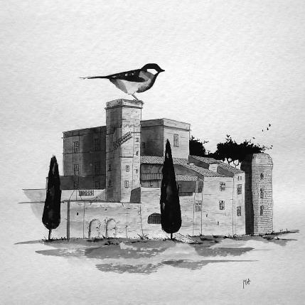 Peinture Lourmarin par Mü | Tableau Art naïf animaux, noir & blanc, Paysages