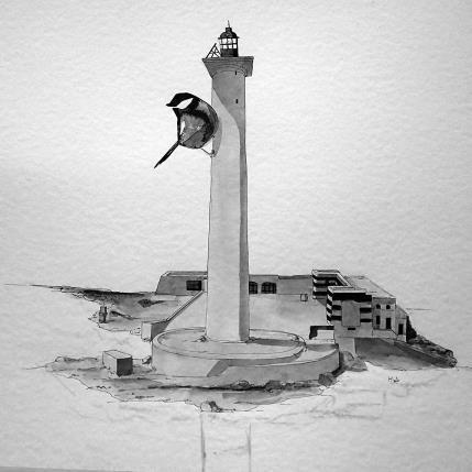 Peinture Phare du planier par Mü | Tableau Art naïf Animaux, Marine, Noir & blanc