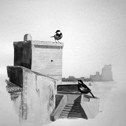 Painting Vieux fort by Mü | Painting Naive art Animals, Black & White, Urban