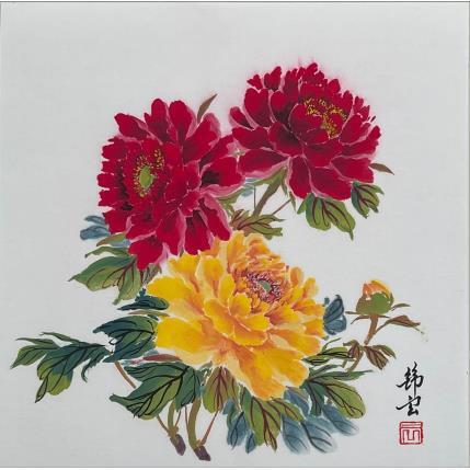 Peinture Trois pivoines par Tayun | Tableau Figuratif Encre Natures mortes