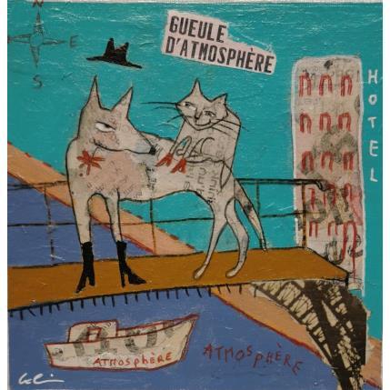 Peinture Hôtel du Nord par Colin Sylvie | Tableau Art Singulier Acrylique, Collage, Pastel Animaux