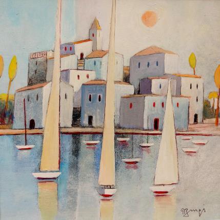 Gemälde Reflets dorés von Burgi Roger | Gemälde Figurativ Acryl Landschaften, Marine, Urban