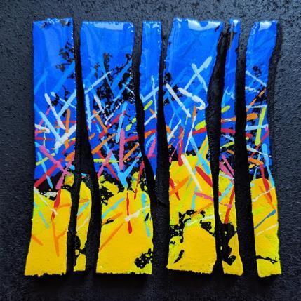 Peinture Bc7 bleu et jaune mixed par Langeron Luc | Tableau Abstrait Acrylique, Bois, Résine