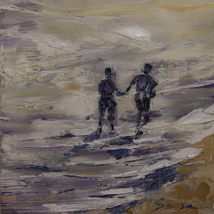 Peinture Couple on the shore par Fran Sosa | Tableau Figuratif Huile Marine, Paysages, Scènes de vie