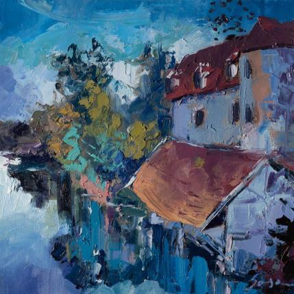 Peinture A corner of Marnay-sur-seine par Fran Sosa | Tableau Figuratif Huile Paysages, Urbain
