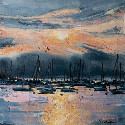 Peinture Boats at sunset par Fran Sosa | Tableau Figuratif Huile Marine, Paysages