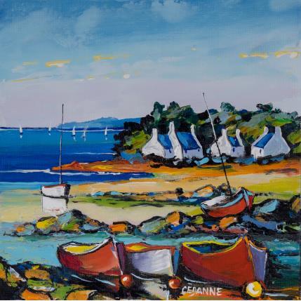 Peinture Barques échouées en Bretagne par Cédanne | Tableau Figuratif Huile Marine