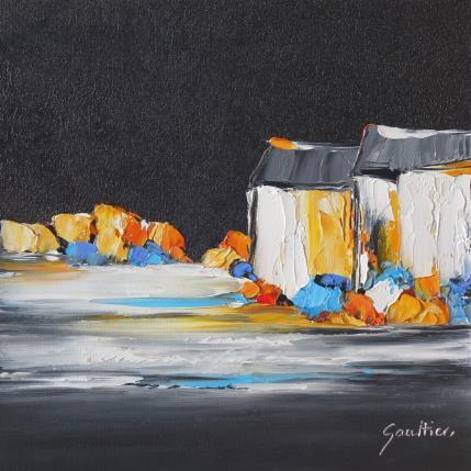 Peinture Au village par Gaultier Dominique | Tableau Figuratif Huile Noir & blanc