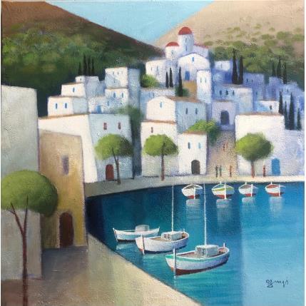 Peinture A0137 Village Crétois par Burgi Roger | Tableau Figuratif Acrylique Marine, Paysages