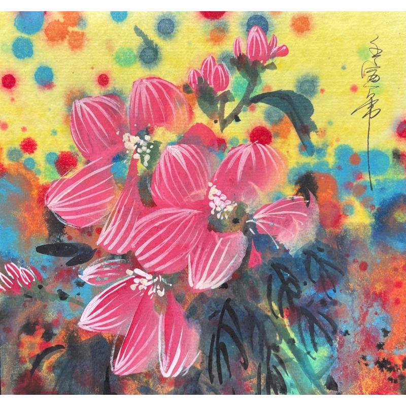 Pintura Blooming color  pink flower por Yu Huan Huan | Pintura Figurative Still-life Ink