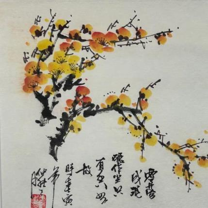 Peinture Cherry blossom yellow par Yu Huan Huan | Tableau Figuratif Encre Natures mortes