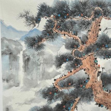 Peinture Pine tree par Yu Huan Huan | Tableau Figuratif Encre Paysages