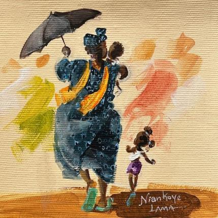 Peinture Dame et Enfants (2) par Lama Niankoye | Tableau Figuratif Acrylique scènes de vie