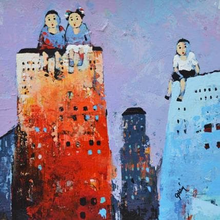 Peinture Sans titre 5.20 par Abiy | Tableau Art naïf Huile scènes de vie, Urbain