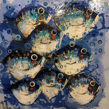 Peinture familia navegando par Villanueva Puigdelliura Natalia | Tableau Figuratif Huile animaux