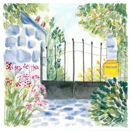 Peinture Portail noir par Balme Delphine | Tableau Art naïf Aquarelle Paysages, scènes de vie