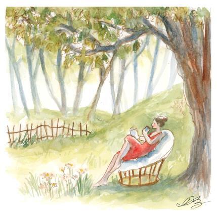 Peinture Sous le chêne par Balme Delphine | Tableau Art naïf Aquarelle scènes de vie