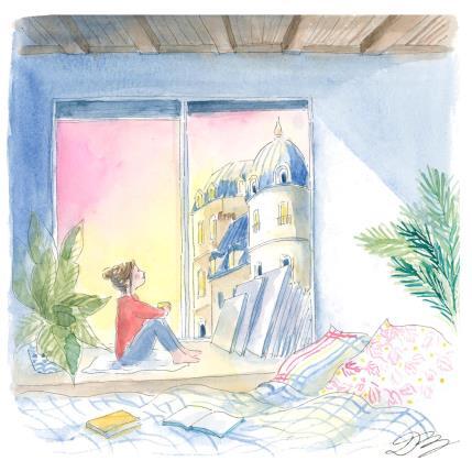 Peinture Méditation par Balme Delphine | Tableau Art naïf Aquarelle scènes de vie, Urbain