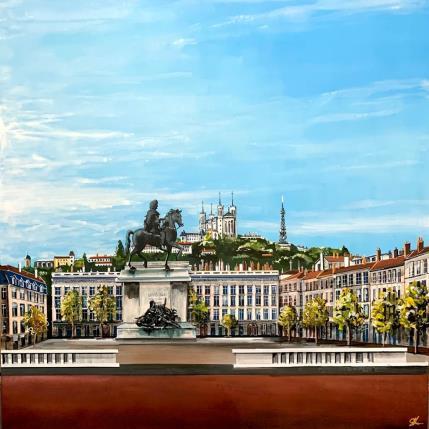 Peinture Lyon Fourvière depuis la place Bellecour par Touras Sophie-Kim  | Tableau Figuratif Acrylique Urbain