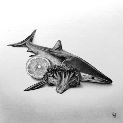 Peinture Requin par K'Arts | Tableau Figuratif Fusain Animaux, Noir & blanc, Scènes de vie
