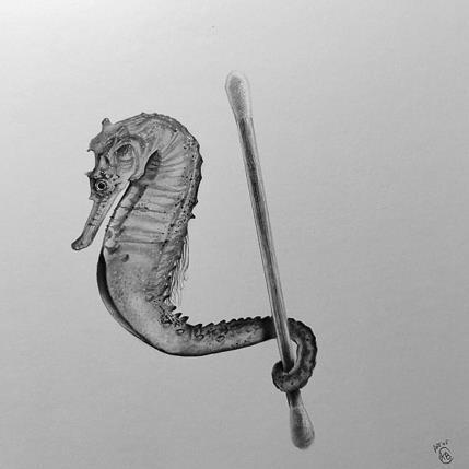 Peinture Hippocampe par K'Arts | Tableau Figuratif Fusain Animaux, Noir & blanc, Scènes de vie