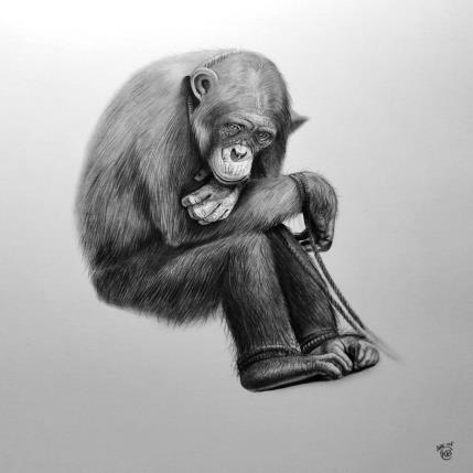 Peinture Chimpanzé par K'Arts | Tableau Figuratif Fusain Animaux, Noir & blanc, Scènes de vie