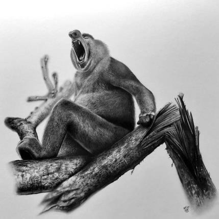 Peinture Nasique par K'Arts | Tableau Figuratif Fusain Animaux, Noir & blanc, Scènes de vie