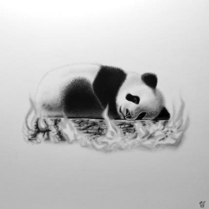 Peinture Panda par K'Arts | Tableau Figuratif Fusain Animaux, Noir & blanc, Scènes de vie