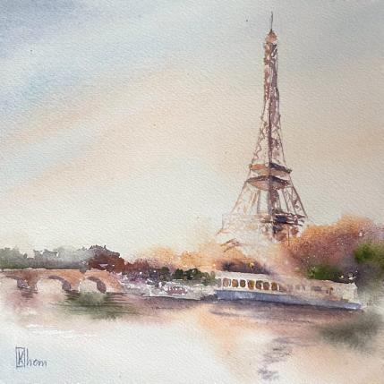 Peinture Sunset in Paris par Lida Khomykova | Tableau Figuratif Aquarelle Paysages