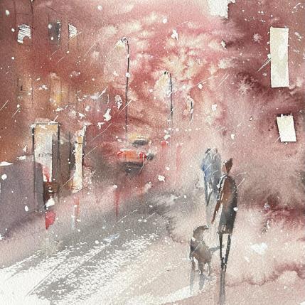 Peinture Blizzard in city par Lida Khomykova | Tableau Figuratif Aquarelle Urbain