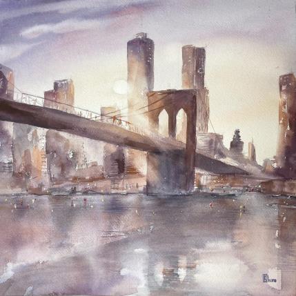 Peinture Brooklyn Bridge par Lida Khomykova | Tableau Figuratif Aquarelle Paysages